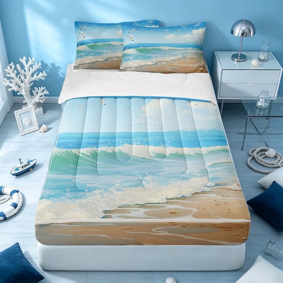 Erosebridal Hawaiian Beach Zipper Twin Comforter Sets with Fitted Sheet and 2 Pillowcases, Summer Zipper Bedding Set