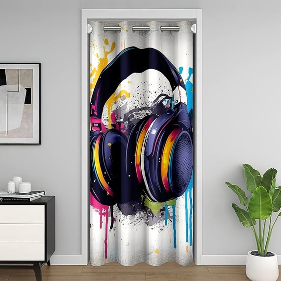 Erosebridal Headphones 30%-50% Room Darkening Blackout Curtain 42"x80" Game Door Curtain for Doorway Privacy Gaming Gifts Room Divider Curtain Cover Gaming Headphones Grunge Art Window Treatments