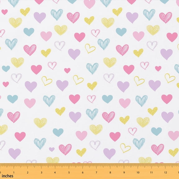 Erosebridal Heart Motif Fabric by the Yard 1 Yard Valentine Heart Home Decor Fabric by the Yard, Light White