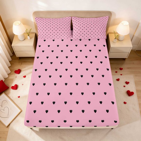 Erosebridal Heart Pattern Simple Love Twin Fitted Sheet for Girls, Minimalist Romantic Bedding 2 Pieces 1 Fitted Sheet and 1 Pillowcase