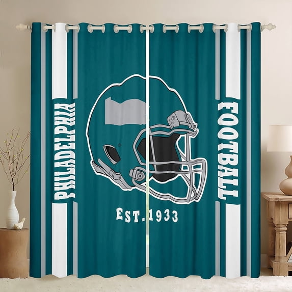 Erosebridal Helmet City Silhouette Curtains Pack of 2(38x54),Rugby Sports Black Out Curtains,Philadelphia Curtains for Living Room,Breathable Room Decorative