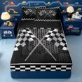 thumbnail image 1 of Erosebridal Hexagon Black Race Flag Zipper Full Size Comforter Sets with Fitted Sheet and 2 Pillowcases,Distressed Checkered Racing Stripe Zipper Bedding Set For Boys,Black Reversible,4pcs, 1 of 7