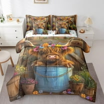 Erosebridal Highland Bull Bedding, Rustic Farmhouse Bed in a Bag, Cute Animal Reversible Bed Set, Ultra Soft Room Decoration, 7-Piece