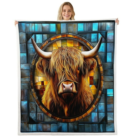 Erosebridal Highland Cattle Fleece Throw Blanket Bull Cattle Sherpa Blanket Wildlife Farmhouse Cow Plush Blanket Wooden Board Fuzzy Blanket for Sofa Bed Couch,30x40 Inches