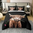 thumbnail image 1 of Erosebridal Highland Cow 100% Cotton Comforter Cover Full,Floral Animal Bedding Full Size,Farmhouse Animal 100% Cotton Comforter Cover Full,Reversible,3pcs(No Comforter), 1 of 8