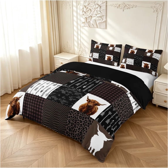 Erosebridal Highland Cow Animals Duvet Cover Queen,Rustic Camo Cheetah ...