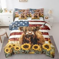 Erosebridal Highland Cow Bedding Sets Twin Size, Rustic Animal Comforter Sets with Sheets, American Flag Decor, 7-Piece