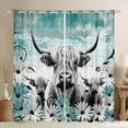 thumbnail image 1 of Erosebridal Highland Cow Curtains 30%-50% Blackout,Teal Western Farmhouse Curtains & Drapes for Bedroom,Longhorn Cattle Window Curtain Daisy Flowers Curtains Cowboys Gifts for Men Women, 1 of 6