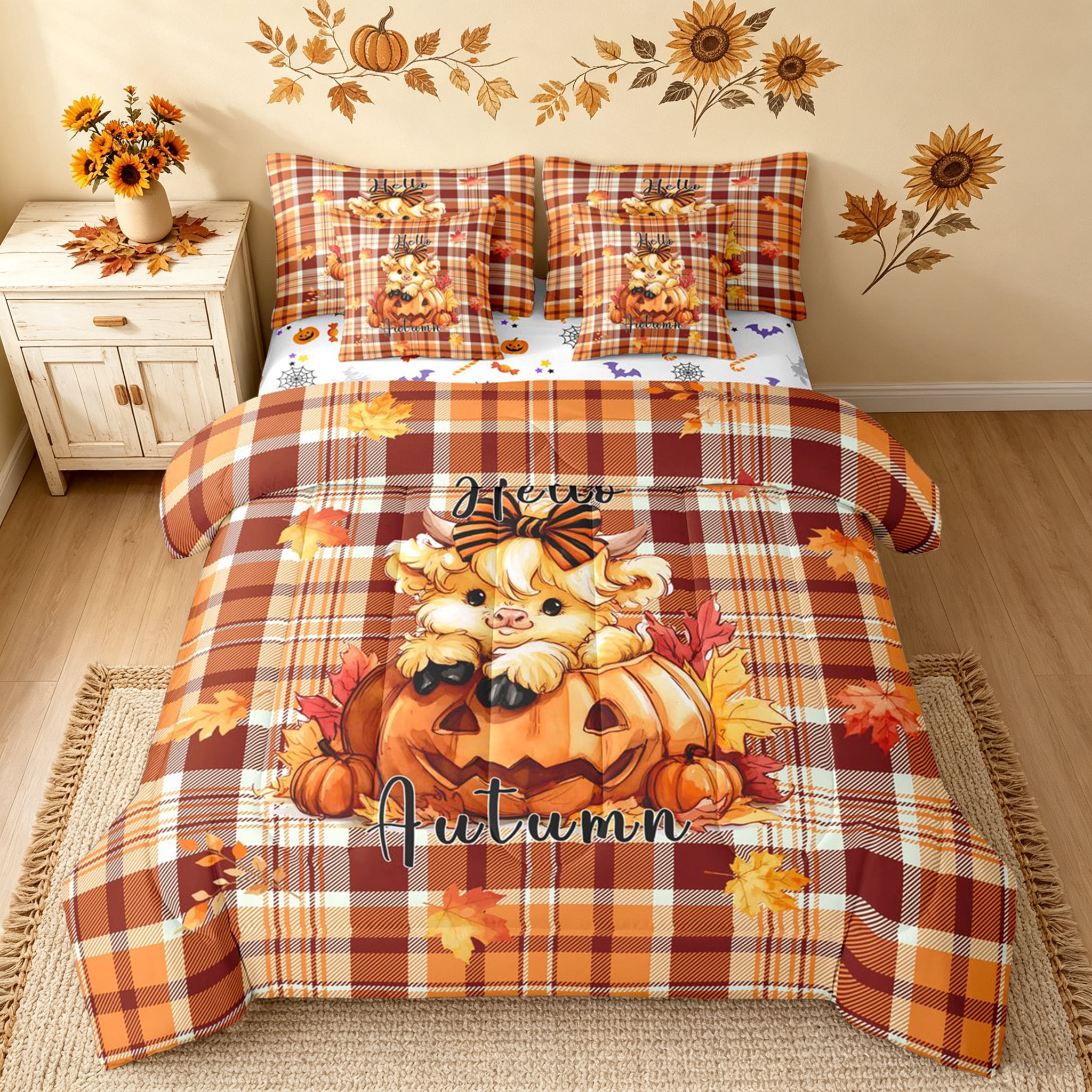 Cow Db Erosebridal Highland Cow King Bedding, Fall Plaid King Bed in a Bag ...
