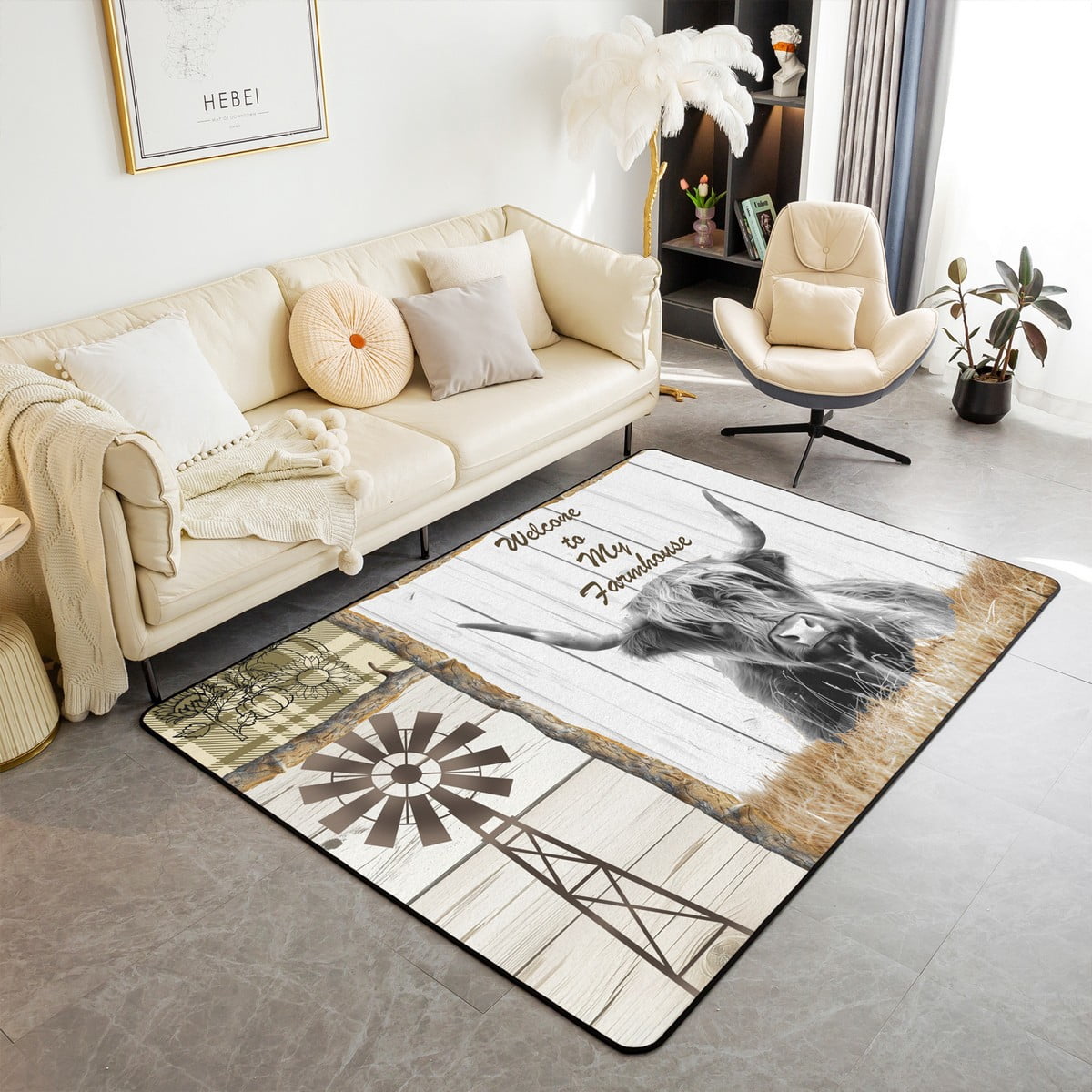 Erosebridal Highland Cow Living Room Rugs Area Rug 5x7 Highland Cattle ...