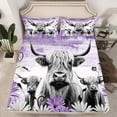 thumbnail image 1 of Erosebridal Highland Cow Print Fitted Sheet Twin,Purple Western Farmhouse Bedding Set Rustic Home Decor,Longhorn Cattle Farm Animal Bed Sheets Grunge Daisy Flower Bed Set Cowboys, 1 of 4