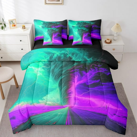 Erosebridal Highway Storm Bedding Sets Queen Size, Natural Lightning Bedding Accessories, Rustic Tornado Room Decor, Reversible