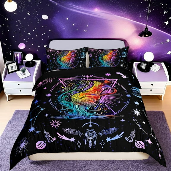 Erosebridal Hippie Aquarius Comforter Cover Twin, Trippy Astrology Bedding Twin Size, Horoscope Constellations Bedroom Decor, Reversible 2-Piece (No Comforter)