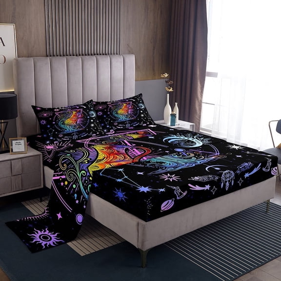 Erosebridal Hippie Aquarius Sheet Set Twin , Trippy Astrology Bedding Sets Twin Size, Horoscope Constellations Bedroom Decor 3-Piece