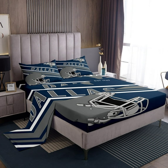 Erosebridal Ball Game Football Full Sheet Sets,Blue White Bedding Full Size,Sport Theme Decor,Lightweight,4-Piece