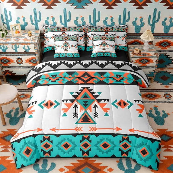 Erosebridal Hippie Aztec Bedding Comforter Set, Rustic Farmhouse Lodge Cabin Queen Bedding Sets, Black Reversible 7-Piece