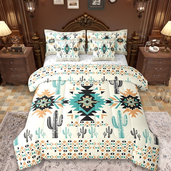 Erosebridal Hippie Aztec Bedding King Size,Botanical Cactus Comforter Sets With Sheets, Western Vintage Style Bedding Sets King Size, Microfiber Room Decor,7Pcs Reversible