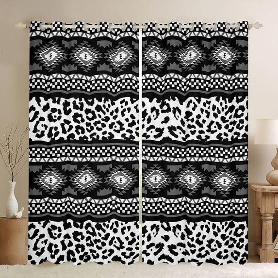 Erosebridal Hippie Aztec Curtains Pack of 2 (42x84 Each), White Black Cheetah Print Curtains Blackout