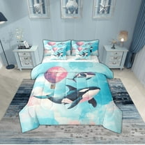 Erosebridal Ocean Whale Bedding Sets Twin Size,Sea Animal Comforter Sets with Sheets,Super Cozy Reversible Bed in a Bag Twin size,Cartoon Sealife Decor,7pcs