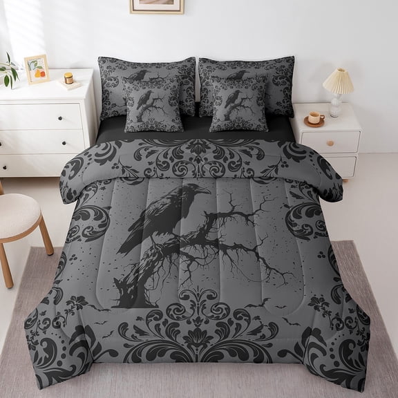 Erosebridal Hippie Damask Bedding Sets Twin Size, Rustic Crow Comforter Sets with Sheets, Tribal Bohomian Reversible Bedding Twin Size, Microfiber Room Decorative, 7-Piece