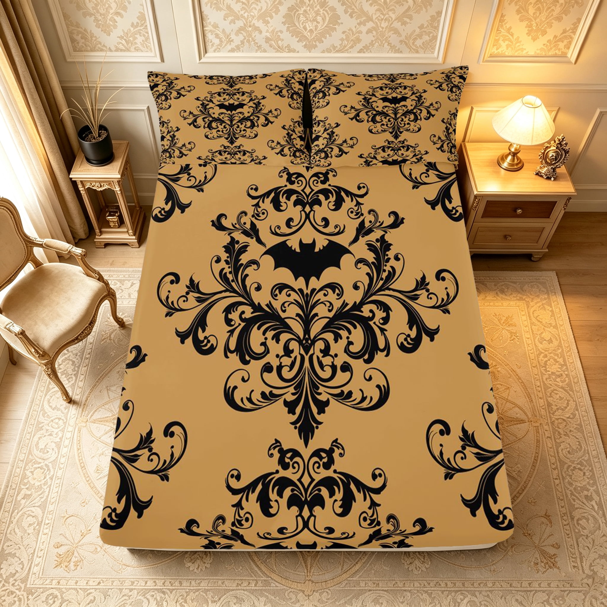 Erosebridal Hippie Damask Fitted Sheet Full, Gothic Pattern Bed Set ...