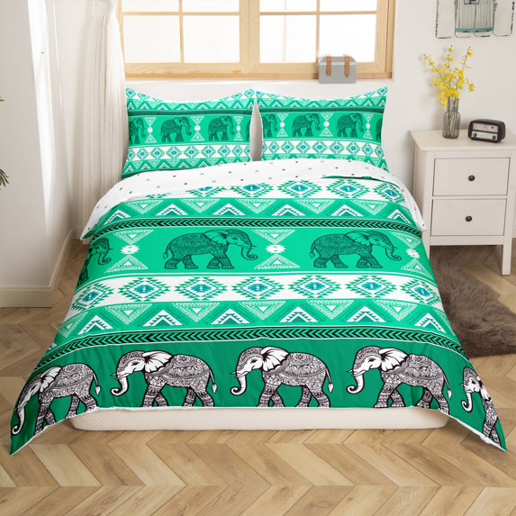 Erosebridal Hippie Elephant Comforter Cover Full, Bohemian Tribal Aztec Bedding Full Size, Green, Reversible 3pcs (No Comforter)