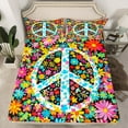 thumbnail image 1 of Erosebridal Hippie Peace Sign Fitted Sheet Set Queen,Floral Flower Fitted Sheet Queen,Teens Bedroom Decor,Ultra Soft,3pcs(No Top Sheet), 1 of 6