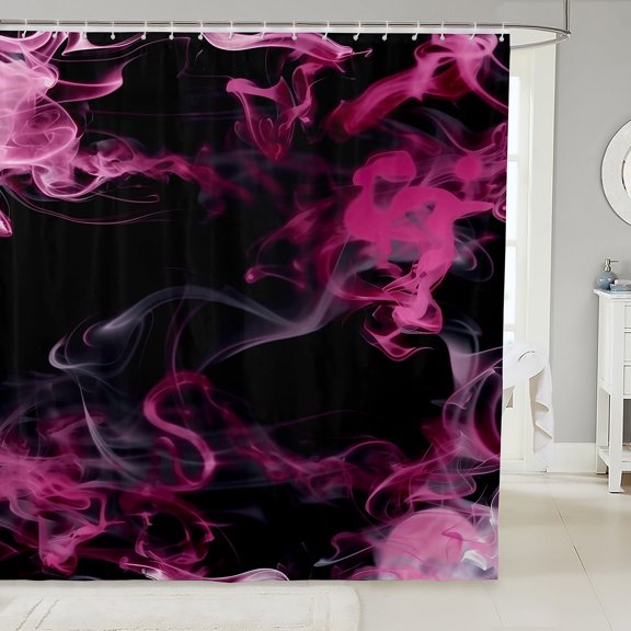 Erosebridal Hippie Pink Smoke Shower Curtain 72x72, Boho Watercolor Tie Dye Bathroom Curtain, Black, Waterproof