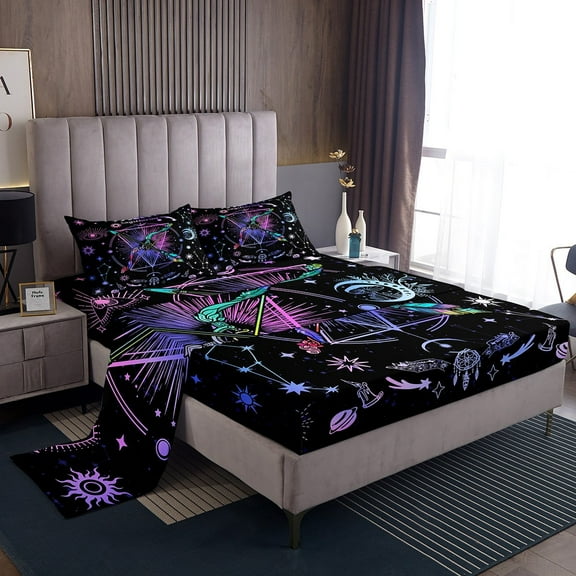 Erosebridal Hippie Sagittarius Bed Sheets Twin , Trippy Astrology Bedding Sets Twin Size, Horoscope Constellations Room Decor 3-Piece