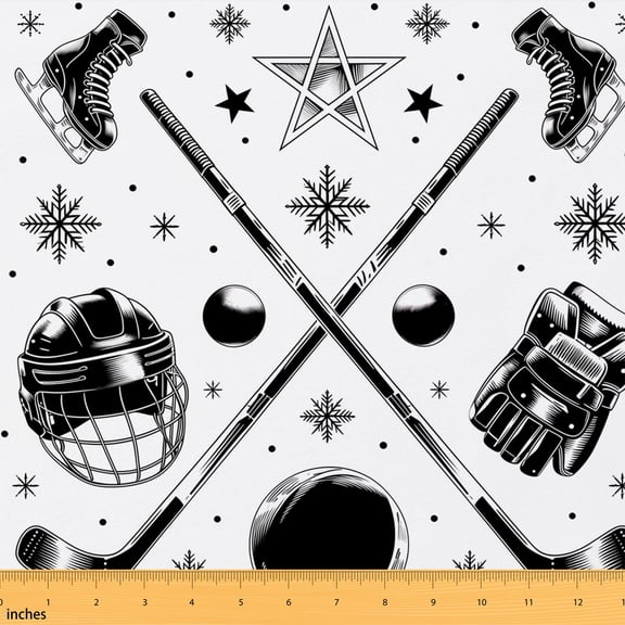 Erosebridal Hockey Equipment Fabric by the Yard 3 Yards, Stick Helmet Skate Glove Pattern Room Decor Fabric by the Yard