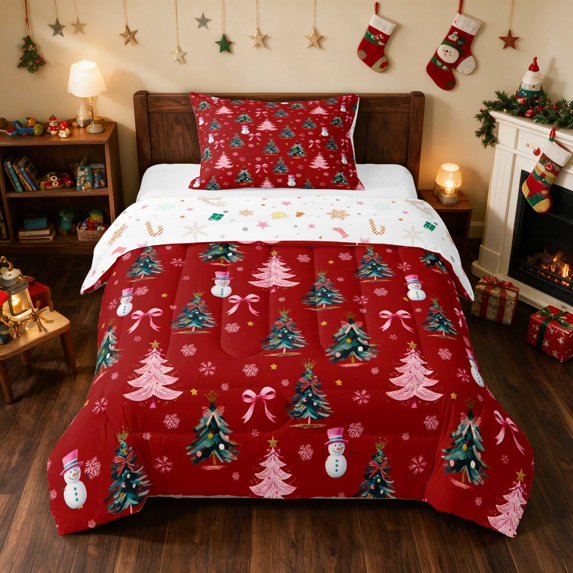 Manfei Holiday Twin Comforter Sets Father Christmas Bedding Set, Blue White 2pcs 1 Comforter and 1 Pillowcase, Xmas Reversible