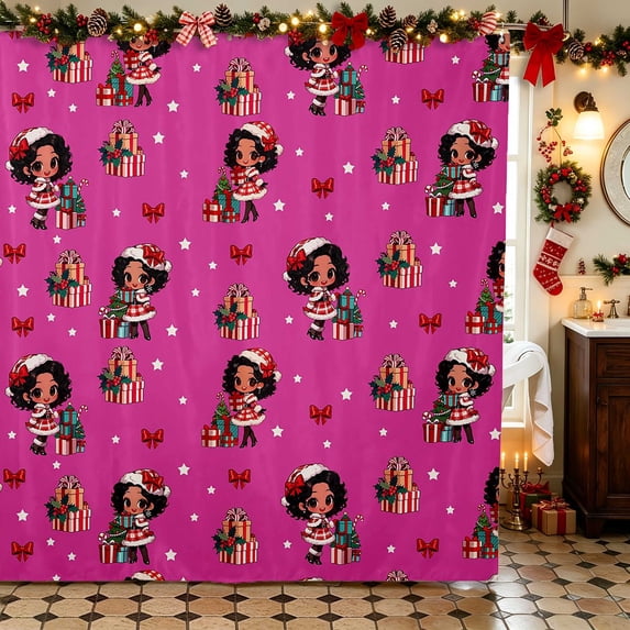 Erosebridal Holiday Waterproof Shower Curtain 72Wx72L Decoration Bathroom Curtain, Black Green