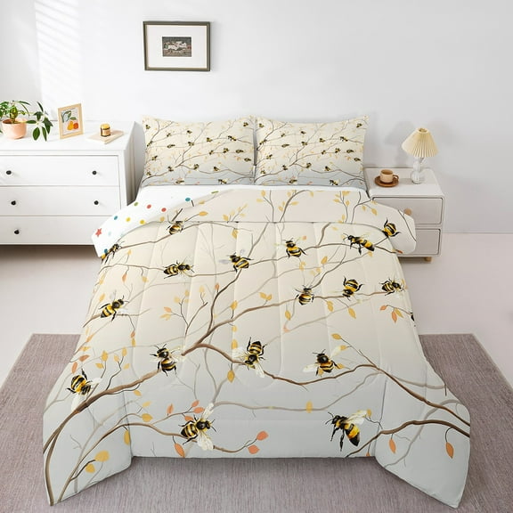 Erosebridal Honey Bee Comforter Sets Twin Size, Cute Animals Down Comforter, 2pcs Bedroom Decor