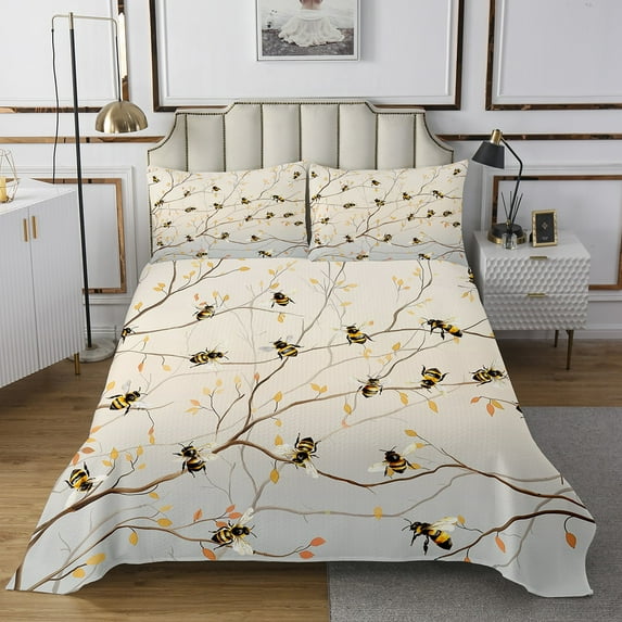 Erosebridal Honey Bee Coverlet Set King, Cute Animals Bedding Set, 3pcs Bedroom Decor