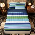 thumbnail image 1 of Erosebridal Horizontal Stripe Pattern Zipper Full Size Comforter Sets with Fitted Sheet and 2 Pillowcases,Linear Band Print Zipper Bedding Set,Green Blue White,Navy Blue Reversible, 1 of 6