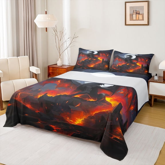 Erosebridal Horror Dragon Boys Bed Sheets, Sky Moon King Sheets, Black Red, 4pcs
