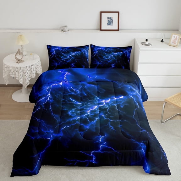 Erosebridal Horror Lightning Bedding Twin Comforter Set, Blue Down Comforter, Thunder Weather Reversible Comforters & Duvets, Microfiber Room Decorative, 2 Pieces