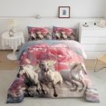 thumbnail image 1 of Erosebridal Horse Bedding Sets Full Chic Rose Flower Comforter Set ,White Horse Animal Duvet Insert Pink Floral Quilt Comforter Horse Theme Bedroom Decoration,Soft 3 Piece, 1 of 5