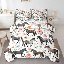 Erosebridal Horse Print Bedding Sets, Rustic Flower Comforter Sets with Sheets, Farmhouse Animal Reversible Bed Sheets Set, Super Cozy Bedroom Decor, 7pcs