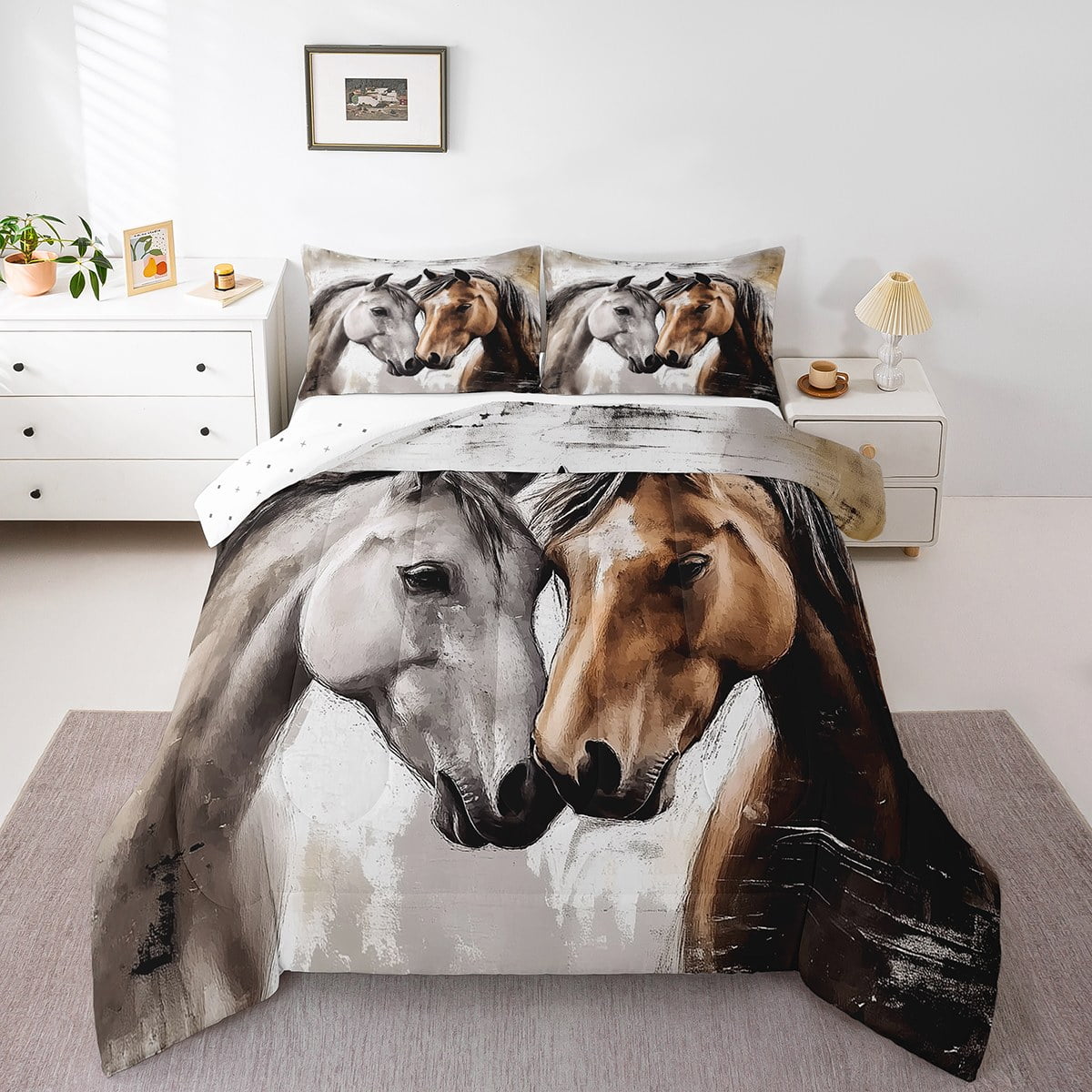Brown Horse Print Sherpa Fleece Blanket - Western Cowboy Style Soft Throw For Couch, Bed, Or Camping, 50x60 Inches