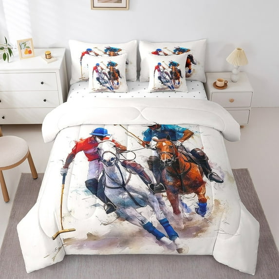 Erosebridal Horse Race Bed in a Bag Twin Size, Racing Competition Bed Set, Western Sports Bed Sheets Setp with Comforter Microfiber Room Decoration, Reversible 7 Pieces