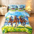 Barrel Racing Bed Set Erosebridal Horse Racing 7-Piece King Bedding, Oil Painting Racetrack ...