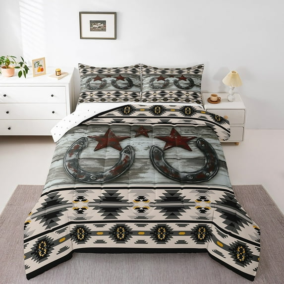 Erosebridal Horseshoe Stars Comforter Sets,Bohemian Aztec Comforters & Duvets,Vintage Room Decorative,Breathable,Reversible,2pcs