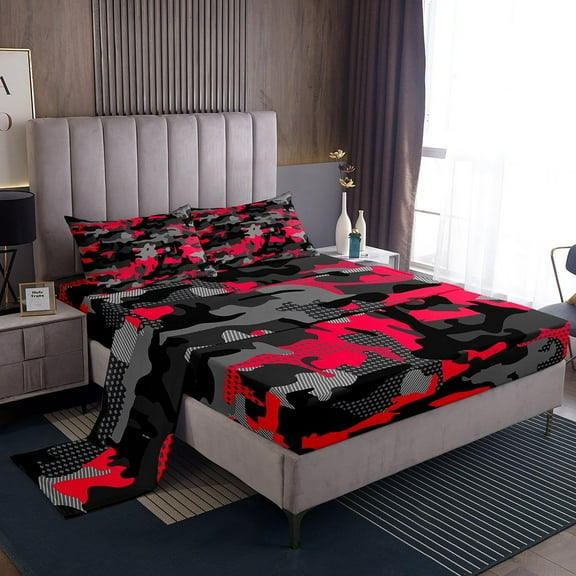 Erosebridal Hot Pink Camo Full Sheet Sets, Army Camouflage Bedding Full Size, Militarily Tie Dye Decor