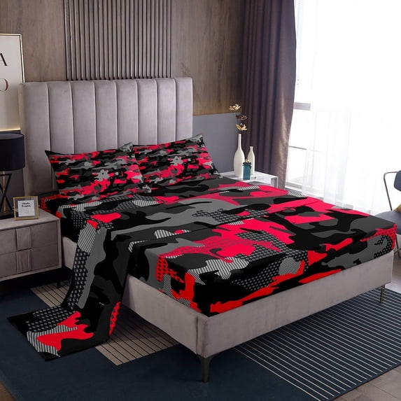 Erosebridal Hot Pink Camo Full Sheet Sets, Army Camouflage Bedding Full Size, Militarily Tie Dye Decor
