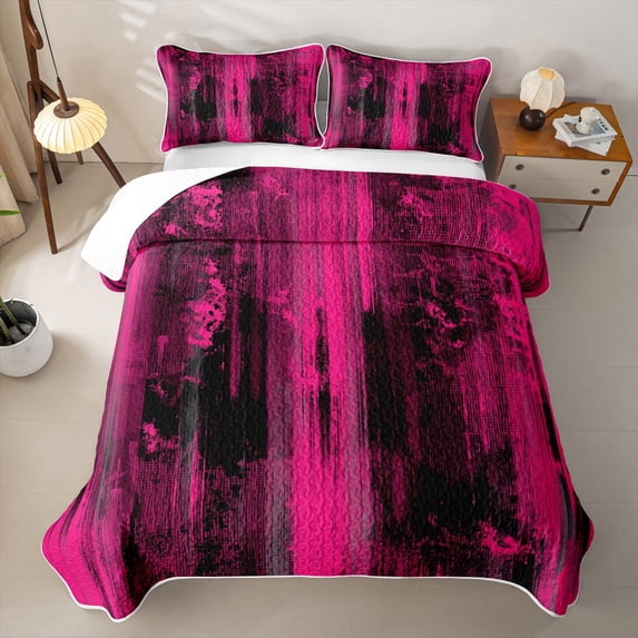 Erosebridal Hot Pink Line Twin Quilt Set,Abstract Paint Texture Twin Coverlet Set For Girls,2 Pieces