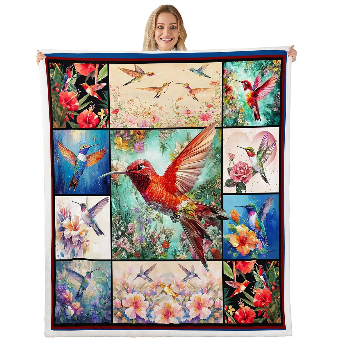 Erosebridal Hummingbird Fleece Blanket 30x40,Checkered Patchwork Grids ...