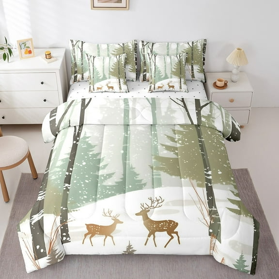 Erosebridal Hunting Deer Moose Bedding Twin Size, Woodland Jungle Wildlife Bedding Accessories, Microfiber 7pcs