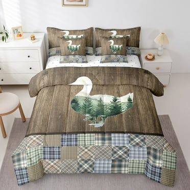 Erosebridal Hunting Duck Bedding Sets Twin Size,Rustic Farmhouse Lodge Cabin Comforter Sets with Sheets,Brown,Reversible,Breathable,7-Piece