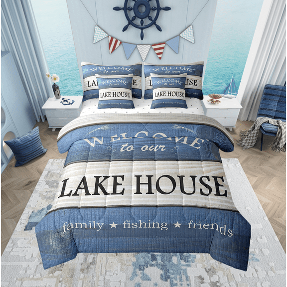 Erosebridal Hunting and Fishing Bed in a Bag Queen size, Farmhouse Bed Set, Retro Lake House Decor, 7pcs